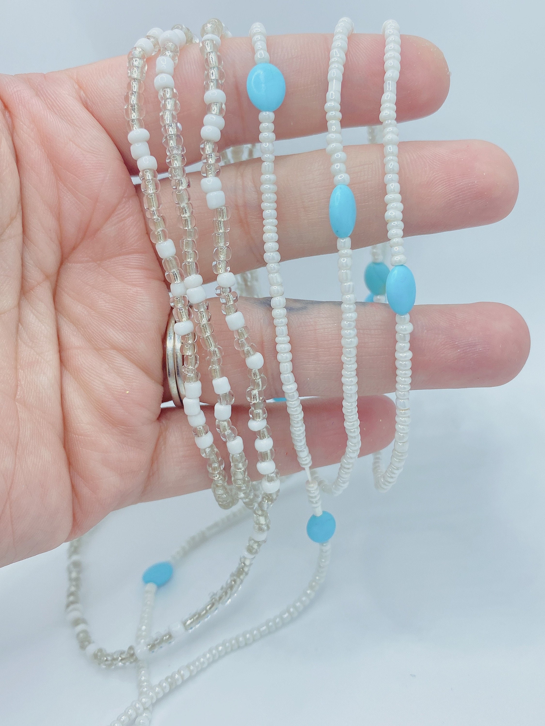 White and blue waist beads set Etsy