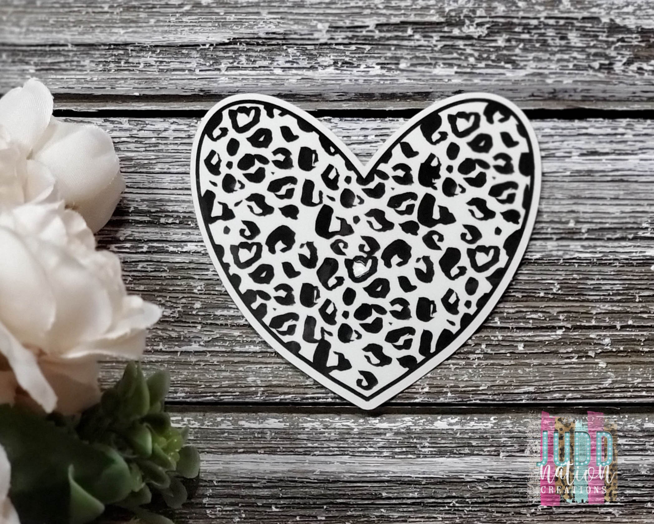 Cheetah Print Heart Glossy Vinyl Sticker Etsy