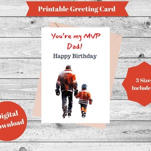 Tarjeta de cumpleaños de hockey para papá de hijo, tarjeta de cumpleaños de hockey de padre hijo, tarjeta de cumpleaños para papá, 3 tamaños - Descarga digital imprimible