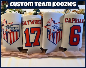 Custom Team Koozies (Slim or Standard): Personalized Hockey, Soccer, Baseball, basketball team swag for parents