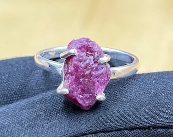 925 Sterling Silver Ruby Ring, Natural Raw Ruby Handmade Ring, Rough Gemstone Ruby Silver Ring, Anniversary Ring For Women, Handmade Jewelry