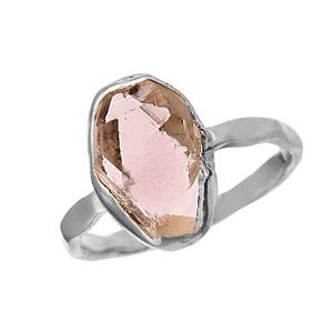 Raw Herkimer Diamond Ring, April Birthstone, Dainty Raw Herkimer Diamond Stone Ring, Rough Herkimer Healing Crystal Ring 925 Sterling Silver