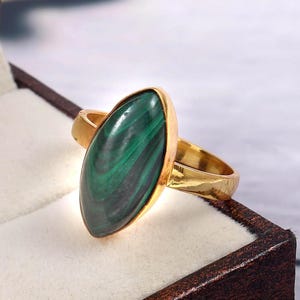 Malachite Ring, Solid Sterling Silver Ring, Gold Plated Gemstone Ring, Minimalist Ring, Natural Malachite Gemstone Silver Ring for Women