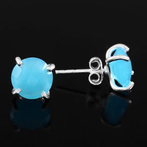 Blue Chalcedony Earrings in Sterling Silver, Chalcedony Earrings, Dainty Studs, Gemstone Studs, March Birthstone Stud, Blue Gemstone Jewelry
