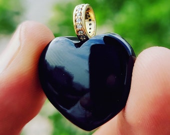 Natural Black Onyx Heart Necklace, 925 Sterling Silver Handmade Onyx Heart Pendant, Charm Cut Onyx Silver Heart Pendant, Gift For Her