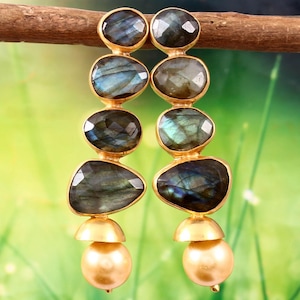 Blue Labradorite Earring For Women Jewelry, 925 Sterling Silver Earring, Dangling Earrings, Gold Plated Natural Labradorite Gemstone Earring