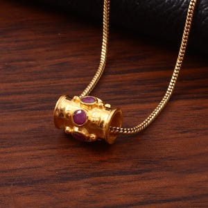 Natural Ruby Micro Pave Cylinder Beads Pendant, Dainty Jewelry Women, Sterling Silver, Gold Plated Spacer Beads Collection Jewelry Making,
