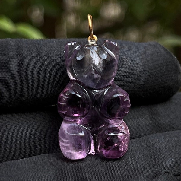 Amethyst Bear Men & Woman Pendant, Christmas Bear Necklace For Woman, 925 Silver Gold Plated Bear Necklace, Gemstone Animal Pendant Gift