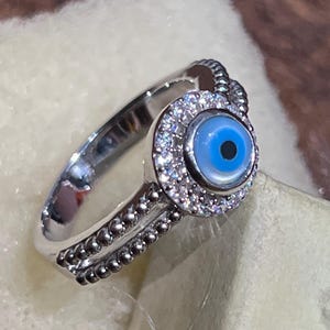 Evil Eye Protection Ring Dainty Evil Eye Ring Evil Eye Jewelry Protection Rings Blue Evil Eye Gemstone Handmade Sterling Silver Ring For Men