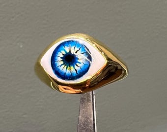 Gold Plated Sterling Silver Evil Eye Ring Turkish Good Luck Protection