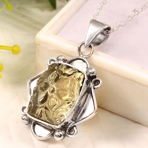 Handmade Sterling Silver Citrine Pendant Rectangle Gemstone Necklace