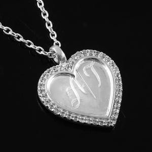 Personalized Sterling Silver Heart Initial Necklace CZ Letter Pendant