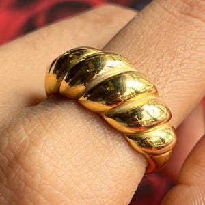 925 Sterling Silver Gold Plated Dome Ring: Twisted Rope Band