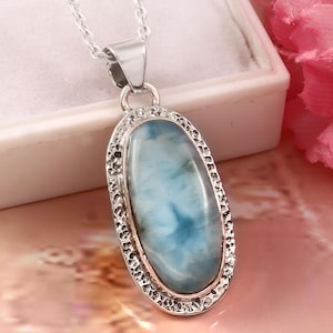 Handmade Oval Larimar Pendant: 925 Sterling Silver Designer Gemstone
