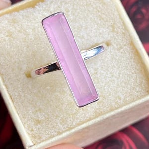 Natural Rose Quartz Ring Rose Quartz Adjustable Ring Healing Rose Quartz Adjustable Ring Rose Quartz Sterling Silver Gemstone Rectangle Ring