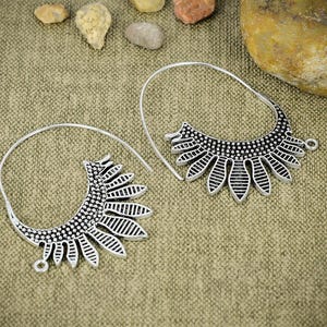 Pendientes de aro con mandala en espiral de plata de ley, estilo bohemio étnico