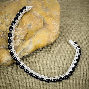 Black Onyx Tennis Bracelet: 925 Sterling Silver December Birthstone