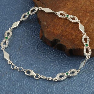 Symbol Designer Silver Bracelet, 925 Sterling Silver Handmade Chain Link Bracelet, Dainty Silver Charm Bracelet for Women Jewelry Gifts Her