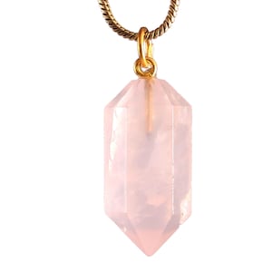Rose Quartz Point Pendant Natural rose quartz point pendant in gold-plated Natural Rose Quartz Point necklace 925 Sterling Silver Jewelry