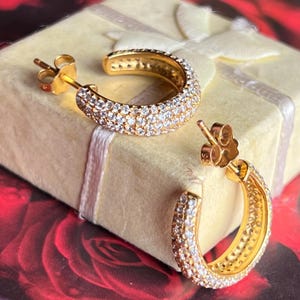 Sterling Silver Pave CZ Huggie Hoop Earrings, Small Silver Huggie Earrings, Gold Plated Hoop Earrings, Dainty Huggie Minimalist Earrings