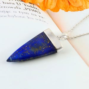 Natural Lapis Lazuli 925 Sterling Silver Large Triangle Pendant Lapis Lazuli Gemstone Pendant, Lapis Lazuli Necklace Birthstone Jewelry Gift