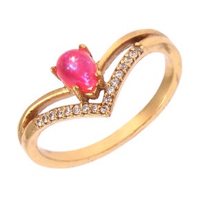 Anello a pera con opale rosa: argento sterling 925, placcato oro rosa