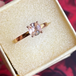Minimalist Morganite Engagement Ring For Women, Gold Plated Morganite Ring, Solitaire Engagement Ring, Sterling Silver Dainty Morganite Ring
