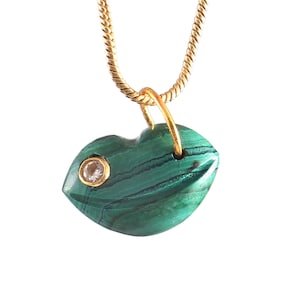 Gold Plated Malachite Pendant Necklace 925 Sterling Silver, Handmade