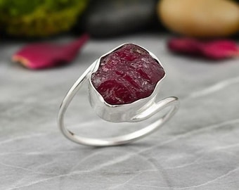 925 massivt sterlingsilver handgjord boho ring rå rubin ädelsten ring juli födelsesten smycken vardags rubin ring för kvinnor födelsedagspresent