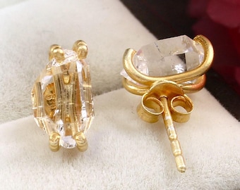 Raw Herkimer Diamond Stud Earrings: 925 Sterling Silver