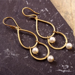 Sterling Silver Freshwater Pearl Dangle Earrings Gold Plated Wedding Jewelry