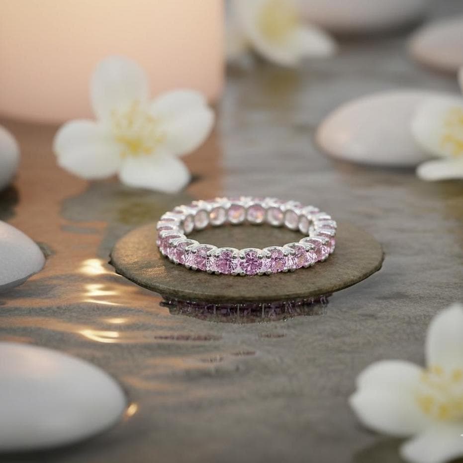 Bague Splendide En Argent Massif Avec Pierres Roses - Taille 53 - Occasion