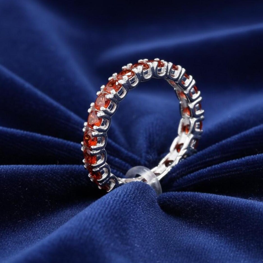 Solid 925 Sterling Silver Full Eternity Cubic Zirconia Band Ring Red ...