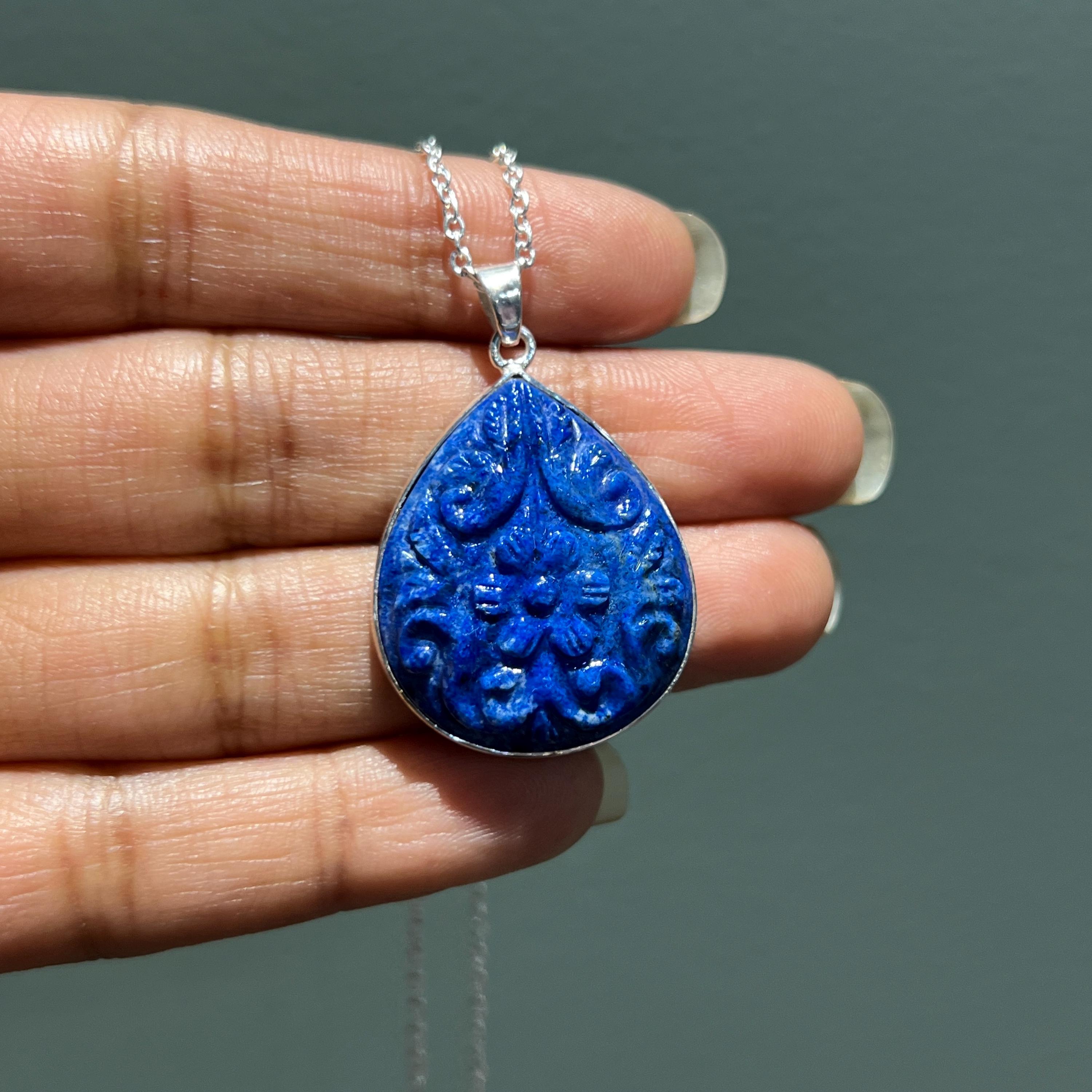 Natural Lapis Lazuli Silver Pendant, 925 Sterling Silver Handmade
