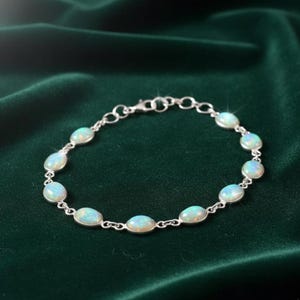 Ethiopian Opal Bracelet, 925 Sterling Silver Adjustable Bracelet, Handmade Oval Shape Bracelet, Fire Opal Stone Bracelet for Women Gifts Her image 9
