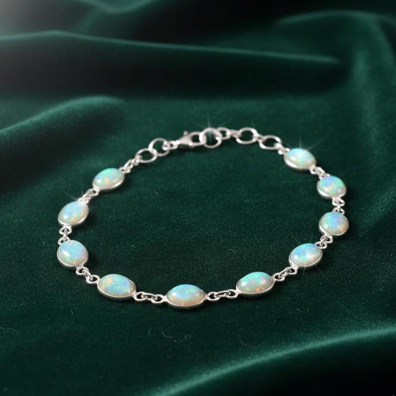 Ethiopian Opal Bracelet, 925 Sterling Silver Adjustable Bracelet, Handmade Oval Shape Bracelet, Fire Opal Stone Bracelet for Women Gifts Her image 9