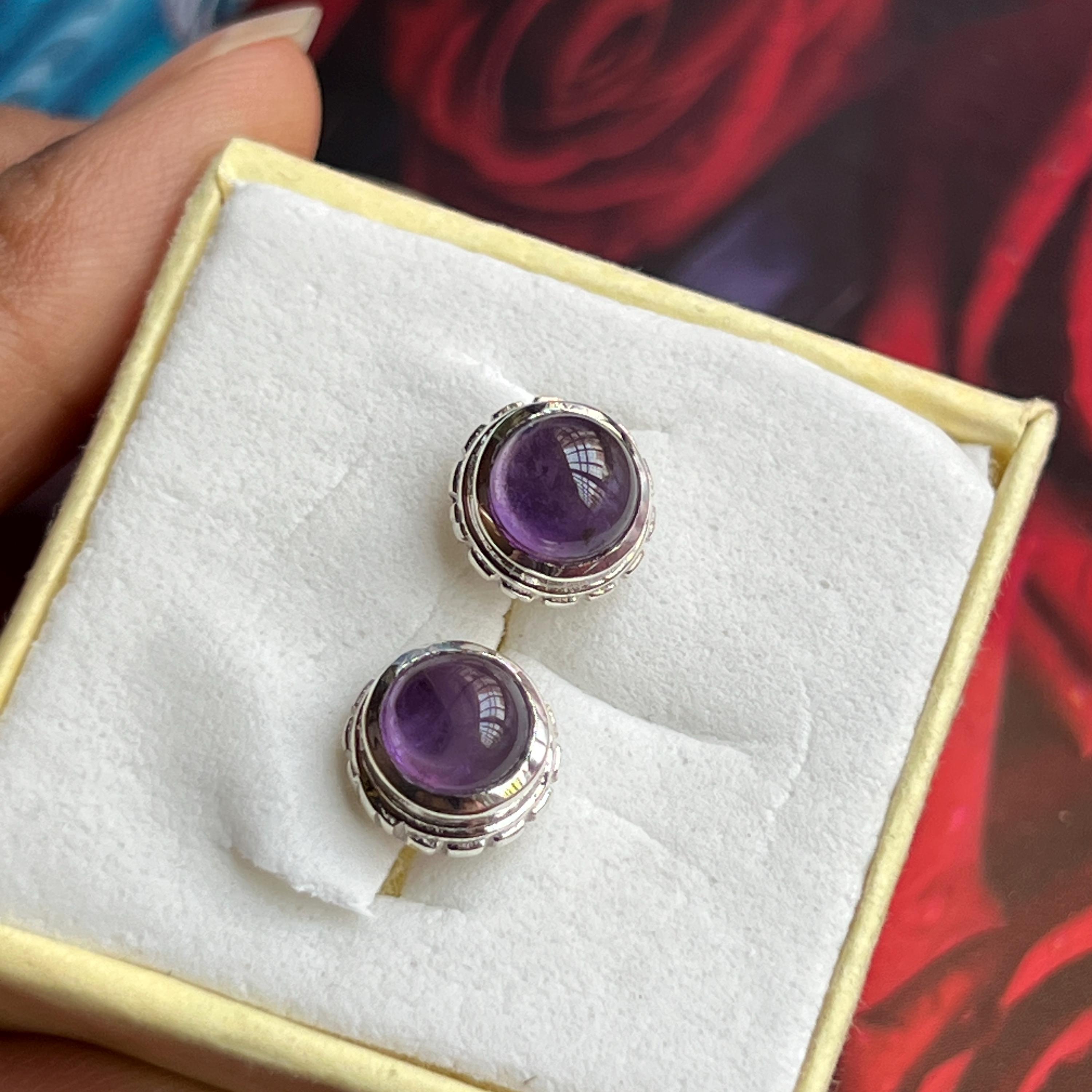 Orecchini a bottone in argento sterling 925 con ametista e pietra preziosa portafortuna di febbraio - Italia