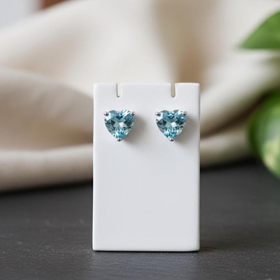 Buy Silver Tiny Mini Sky Blue CZ Heart Stud Earrings Solid 925 Sterling Silver Earring Dainty Heart Stud Earring Princess Mini Silver Earrings Online in India