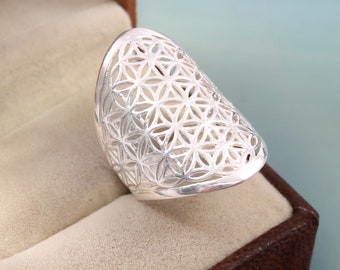 925 Sterling Silver Flower of Life Ring, Silver Handmade Mandala Ring, Mandala Jewelry for Her, Geometry Mandala Flower Ring, Birthday Gifts