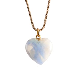 Natural Blue Rainbow Moonstone Heart Necklace with Sterling Silver, Dainty Moonstone Necklace, Beautiful Moonstone Gold Plated Necklace Gift