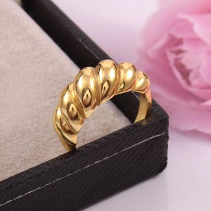 Sterling Silver Dome Croissant Ring, Chunky Gold Ring, Thick Ring, Twisted Silver Ring, Dome Ring, Mother&#39;s Day Gift, Signet Rings for Women
