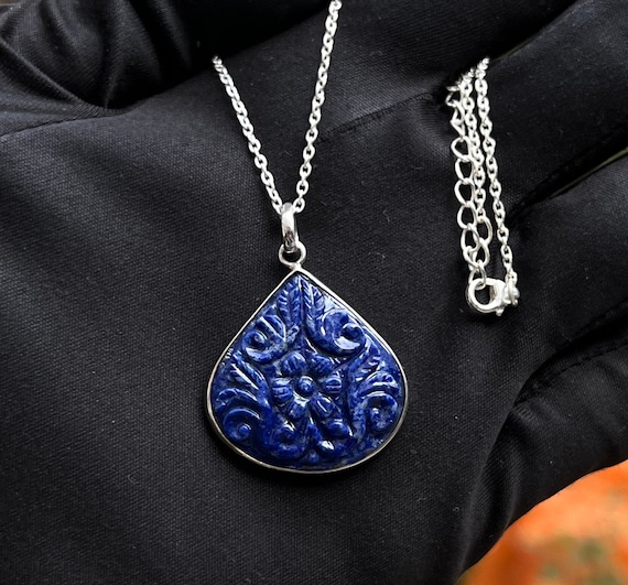 Natural Lapis Lazuli Silver Pendant, 925 Sterling Silver Handmade
