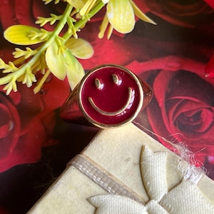 Smiley Gesicht Siegelring Lächeln Gesicht Retro Stil Unisex Ring Vergoldet Verstellbare Ring, Glückliches Gesicht Ring, Friensdhip Ring, Sterling Silber