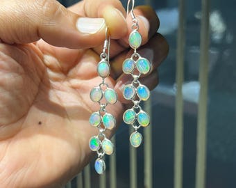 Ethiopian Opal Sterling Silver Hook Earrings: October Birthstone Jewelry