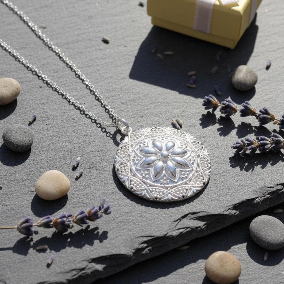 Sterling Silver Filigree Mandala Pendant: Boho Spiritual Necklace