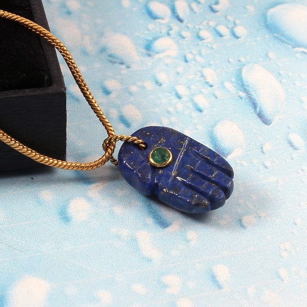 Pendentif en argent lapis lazuli naturel, collier main Hamsa en argent sterling 925, pendentif religieux main de Fatima en argent, cadeau pour elle pour maman