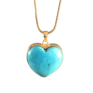 Dyed Turquoise Pendant in Sterling Silver, Blue Gemstone Pendant, Heart Cut Turquoise Pendant, Silver or Gold Plated, Heart Shape Pendant