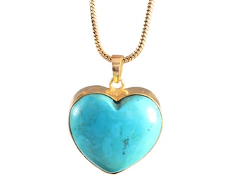 Dyed Turquoise Pendant in Sterling Silver, Blue Gemstone Pendant, Heart Cut Turquoise Pendant, Silver or Gold Plated, Heart Shape Pendant