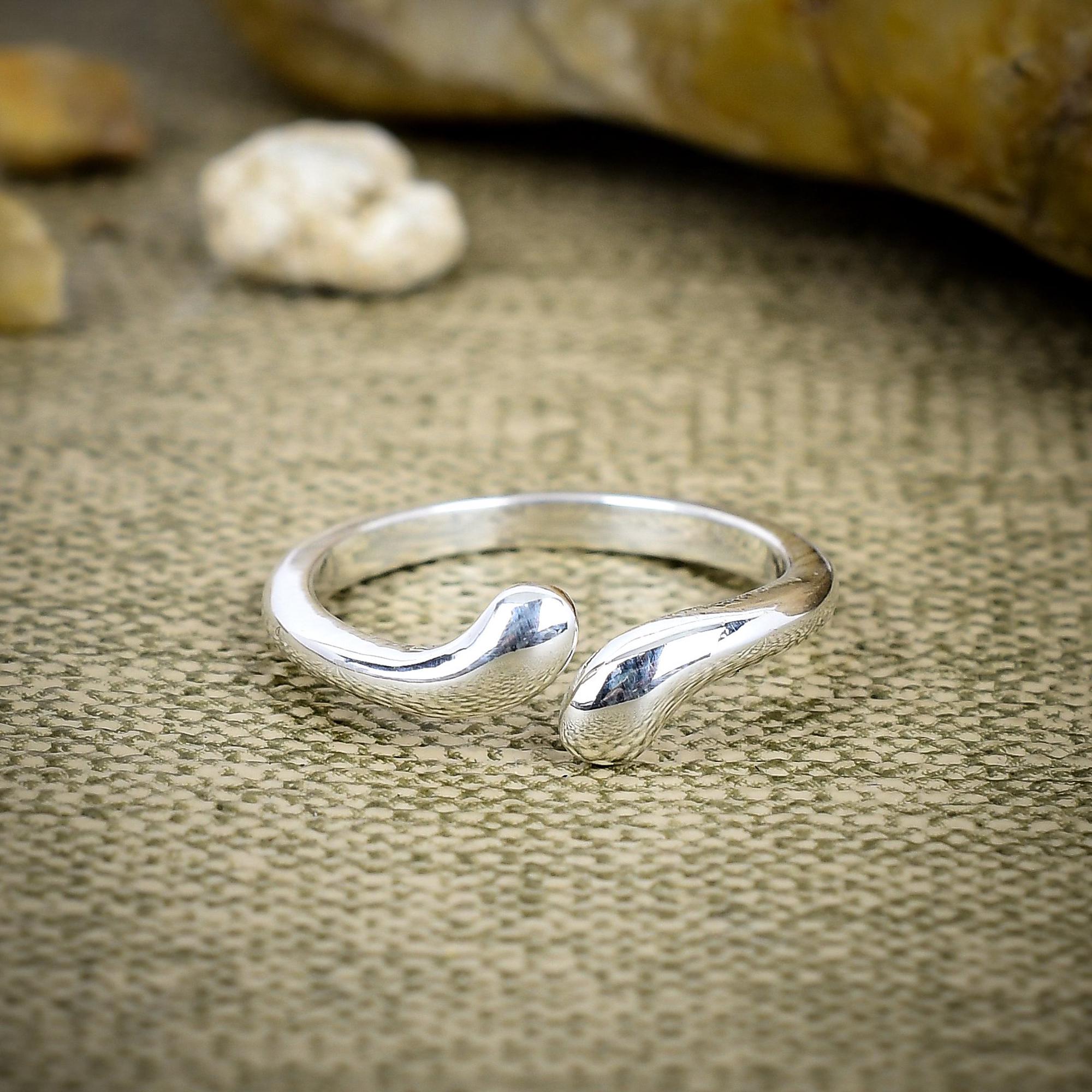 Adjustable 925 Sterling Silver Water Drop Ring - Minimalist Boho