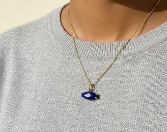 本物のブルーラピスラズリネックレス、ゴールドメッキ925スターリング